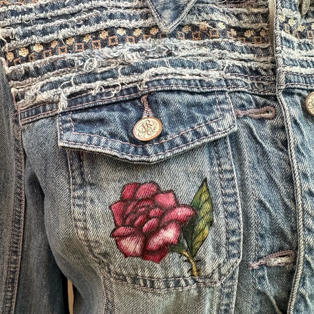 American Rag handpainted denim jean jacket Easter bunny rabbit sz LG girls OOAK - Picture 6 of 13
